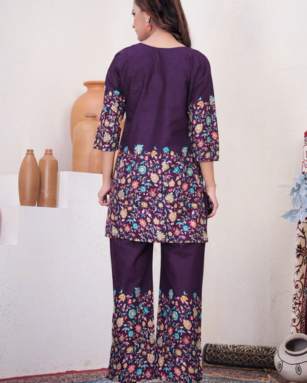 Lila 137 Purple Cotton Kantha Work Co Ord Set Collection