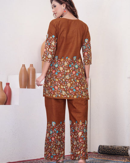 Lila 137 Brown Cotton Kantha Work Co Ord Set 2026