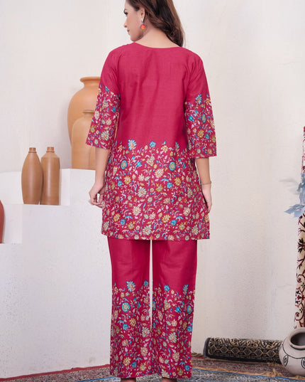 Lila 137 Pink Cotton Kantha Work Designer Co Ord Set