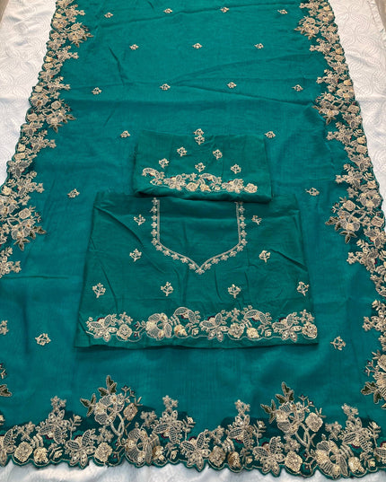 Kiara Rajkumari Sky Blue Fendy Chiffon Party Wear Saree