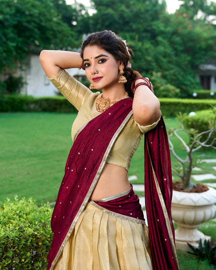 WMN 2003 Cream Kanchipuram Silk South Style Lehenga Blouse