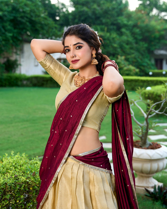 WMN 2003 Cream Kanchipuram Silk South Style Lehenga Blouse