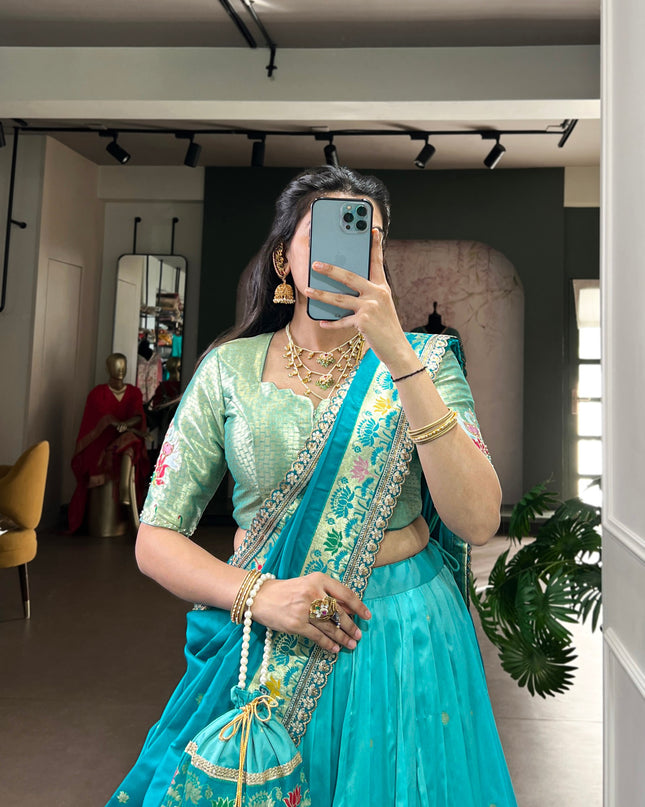 WMN 2030A Sky Blue Soft Silk Paithani Lehenga Choli