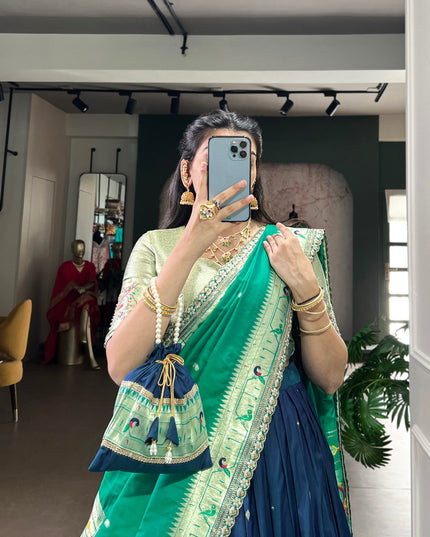 WMN 2030A Navy Blue Soft Silk Paithani Lehenga Choli Online
