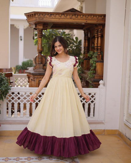 Moni 1234 Cream Cotton Designer Long Gown For Women