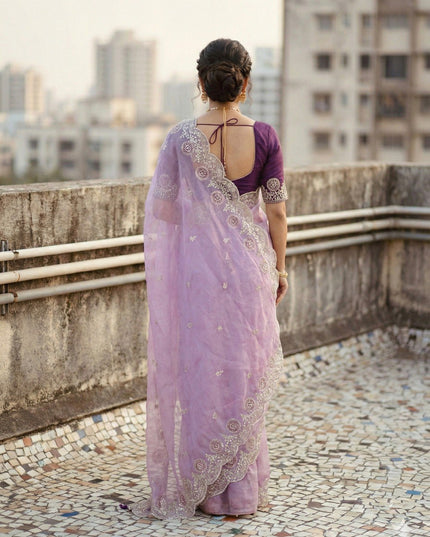 Kusum 812 Purple Gold Crush Thread Work Saree