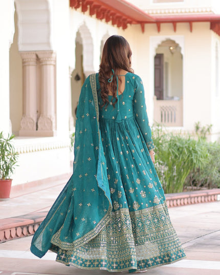 Moni 1216 Silver Crunchy Sequins Embroidery Gown With Dupatta