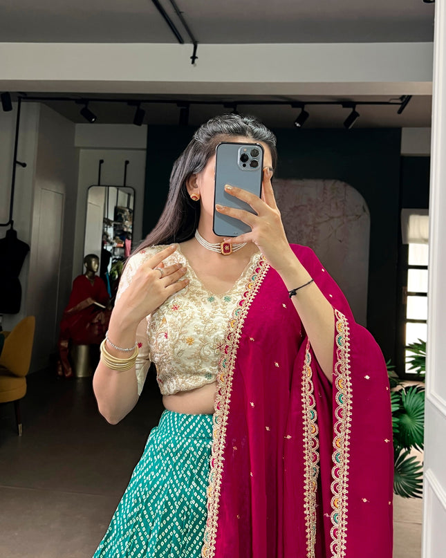 WMN 1416 Rayon Bandhej Ajrakh Printed Lehenga Choli