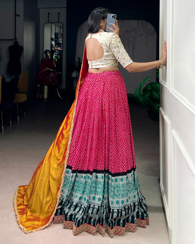 WMN 1416 Pink Rayon Printed Festival Lehenga Choli