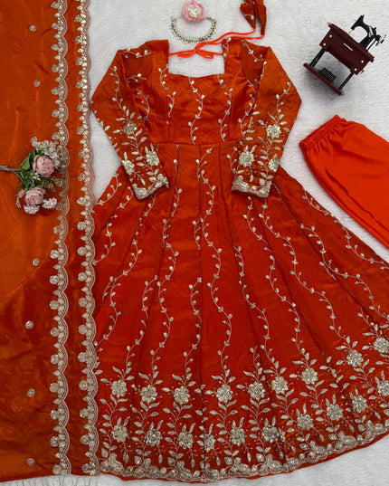 Deepika 5953 Orange Fendy Silk Festival Anarkali Suit