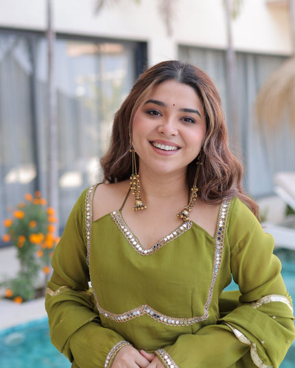 Moni 1237 Mehndi Green Mul Chanderi Readymade Dress 2026