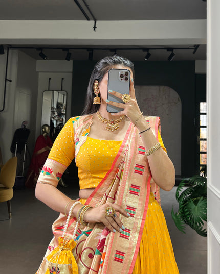 WMN 2031 Yellow Silk Paithani Zari Weaving Wedding Lehenga Choli