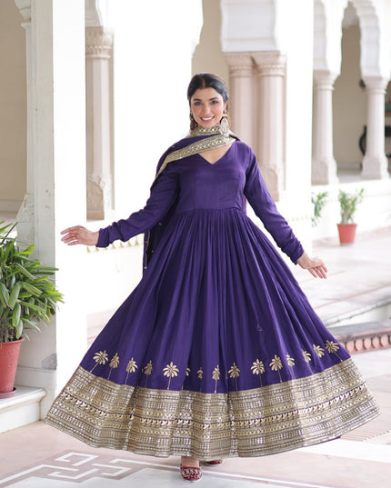 Moni 1218 Purple Vichitra Silk Festive Gown With Dupatta