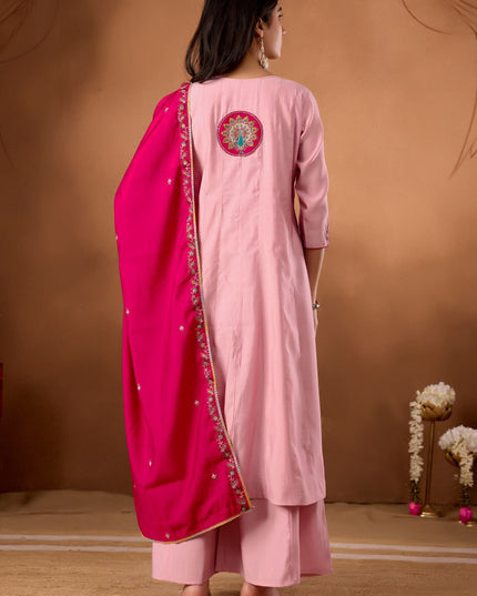 Lila 150 Anarkali Roman Silk Designer Kurti Palazzo With Dupatta
