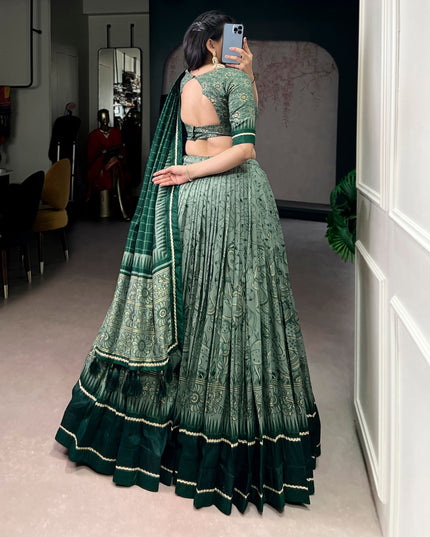 WMN 1206 Green Tasar Silk Kalamkari Printed Lehenga Choli