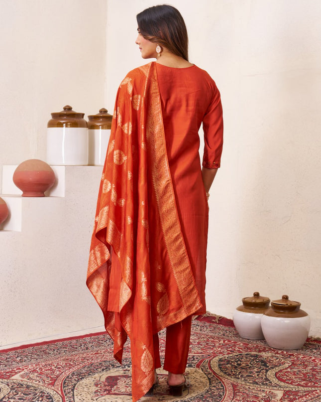 Lila 135 Orange Roman Silk Hand Work Readymade Suit 2026
