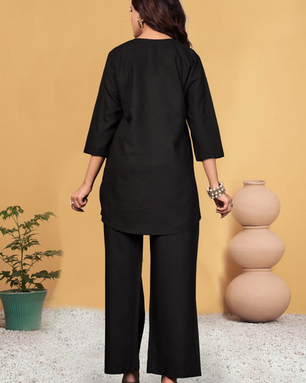 Lila 133 Black Viscose Rayon Co Ord Set With Embroidery Hend Work