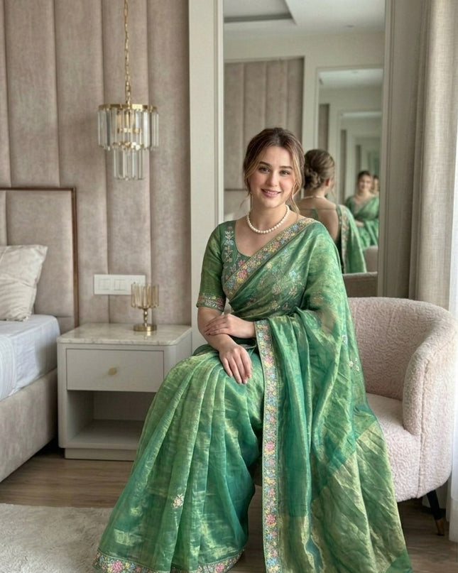 Kiara Dhanlakshmi 2 Fendy Chiffon Saree With Beads Embroidery Work