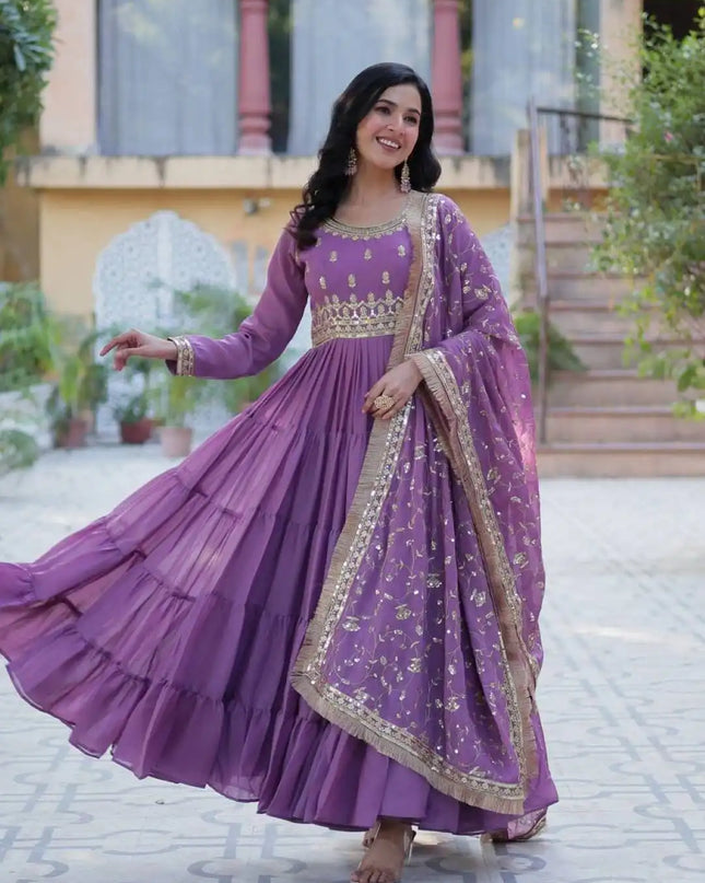 Mohini 9214 Georgette Flair Gown Embroidered Dupatta Lace Border 2025