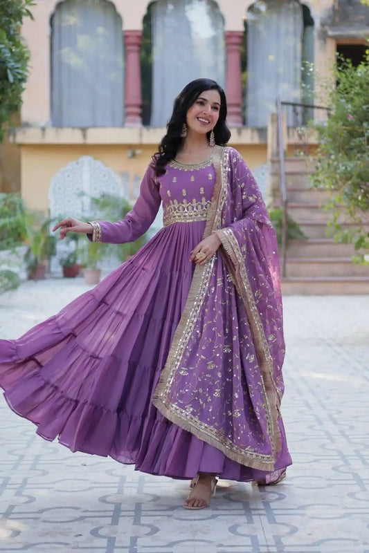 Mohini 9214 Georgette Flair Gown Embroidered Dupatta Lace Border 2025