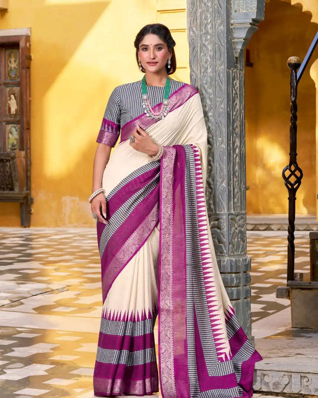WMN 7049 Meeshrii Poly Cotton Sari Collection Cream
