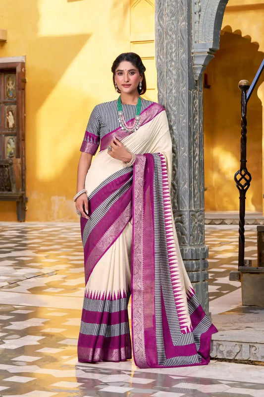 WMN 7049 Meeshrii Poly Cotton Sari Collection Cream
