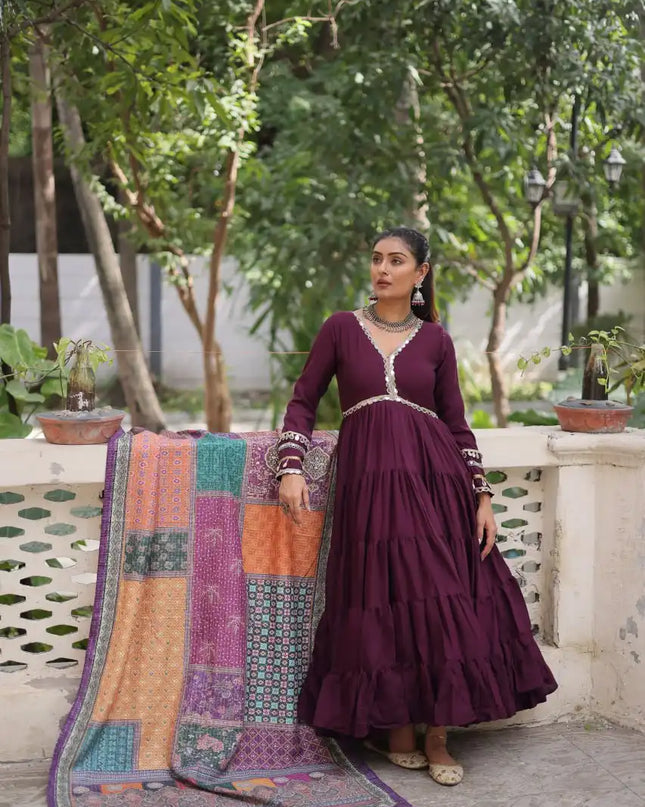 Mohini 9275 Purple Color Roman Gown Dupatta Collection With Mirror Lace Work