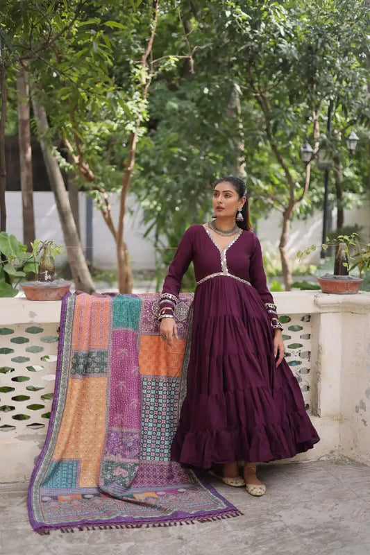 Mohini 9275 Purple Color Roman Gown Dupatta Collection With Mirror Lace Work
