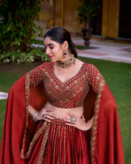 WMN 1438 Rangoli Crus Red Wedding Ready to Wear Lehenga Choli Collection