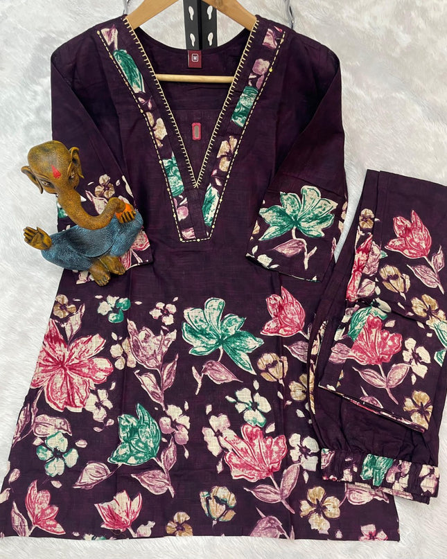 Lila 128 Purple Cotton Printed Co Ord Set Collection