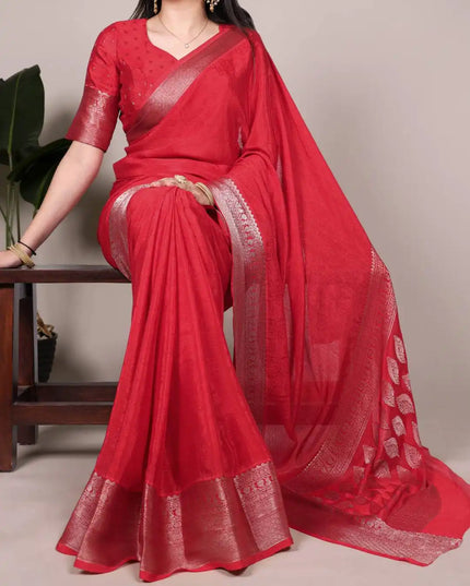 WMN 7916 Chinon Printed Weaving Work Saree Collection