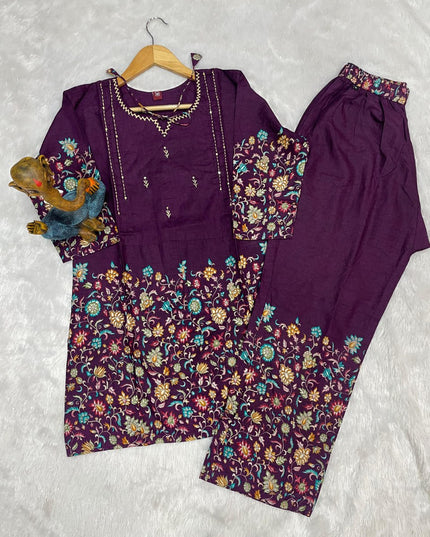 Lila 137 Purple Cotton Kantha Work Co Ord Set Collection