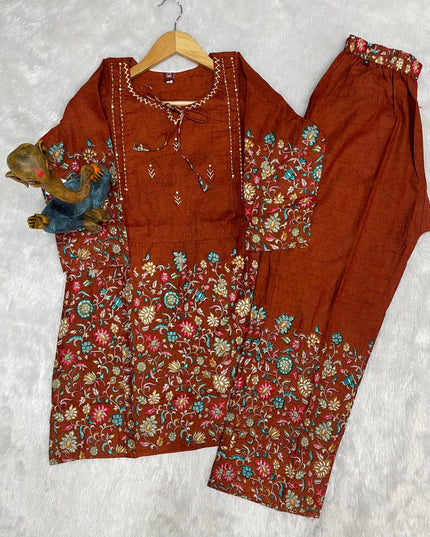 Lila 137 Brown Cotton Kantha Work Co Ord Set 2026