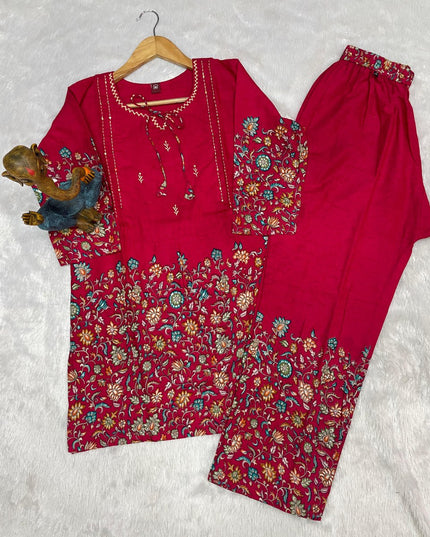 Lila 137 Pink Cotton Kantha Work Designer Co Ord Set