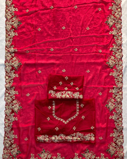 Kiara Rajkumari Red Fendy Chiffon Party Wear Saree Collection