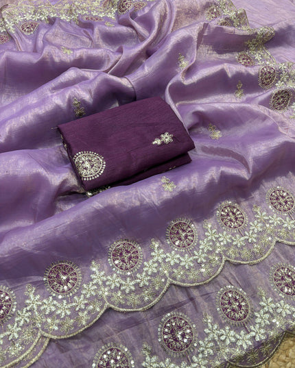 Kusum 812 Purple Gold Crush Thread Work Saree