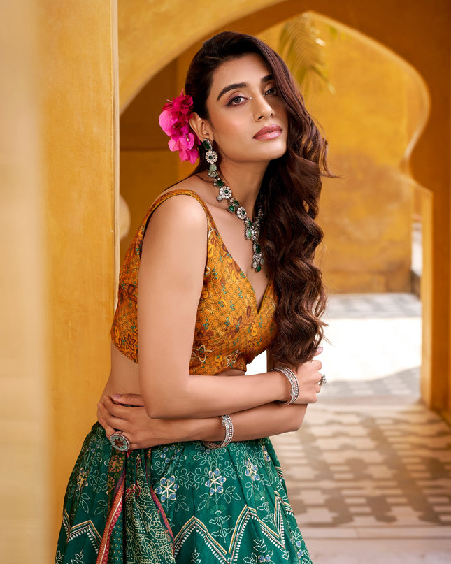 WMN 1010 Green Vaishali Silk Printed Occasion Lehenga Choli