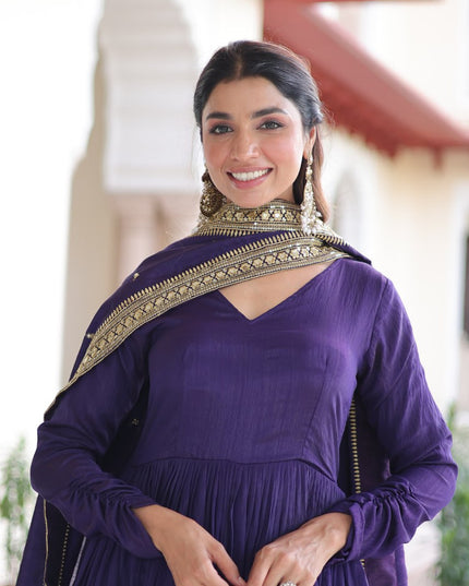 Moni 1218 Purple Vichitra Silk Festive Gown With Dupatta