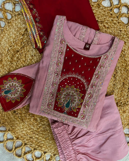 Lila 150 Anarkali Roman Silk Designer Kurti Palazzo With Dupatta