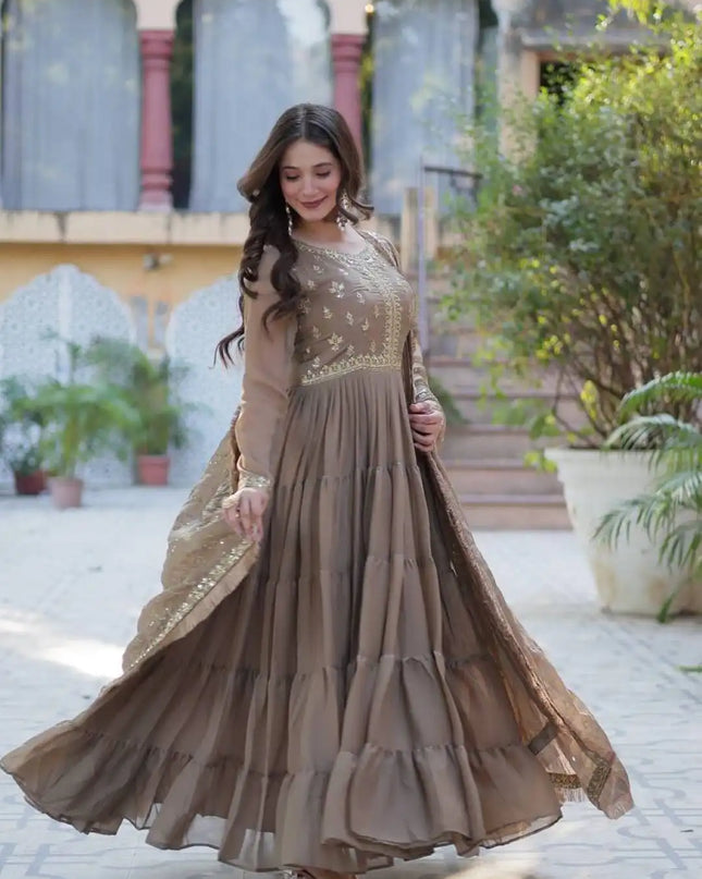 Mohini 9214 Designer Georgette Flair Gown Embroidered Dupatta Lace Border