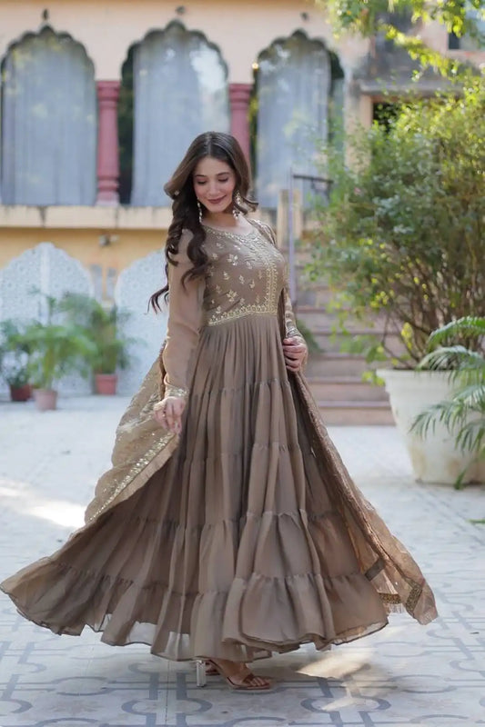 Mohini 9214 Designer Georgette Flair Gown Embroidered Dupatta Lace Border
