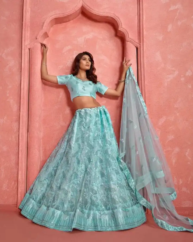 Threadthrill Eeva Vol 3 Sequence Aqua Color Embroidered Lehenga Choli