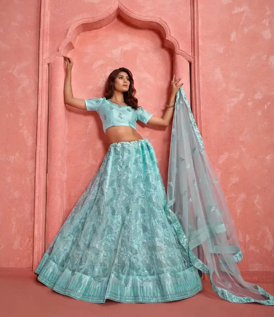 Threadthrill Eeva Vol 3 Sequence Aqua Color Embroidered Lehenga Choli
