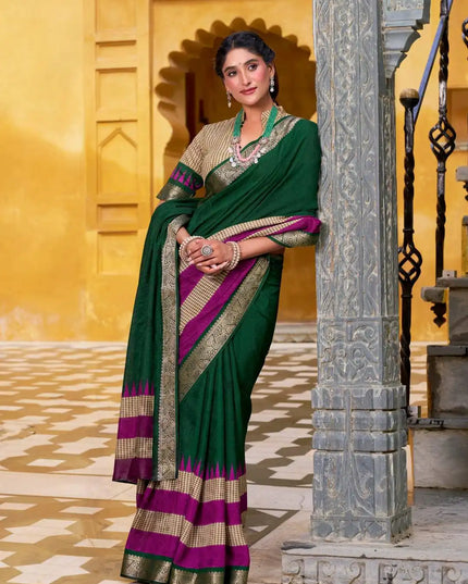 WMN 7049 Meeshrii Poly Cotton Sari Collection Forestgreen