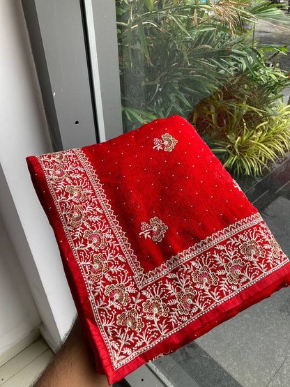 Kiara Hammers 2 Party Wear Red Soft Fendi Chiffon Silk Saree