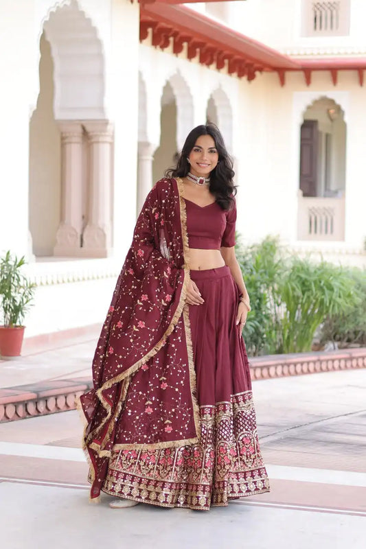 Moni 5051 Maroon Vichitra Silk Lehenga Choli Collection