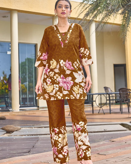 Lila 128 Coppre Cotton Printed Co Ord Set
