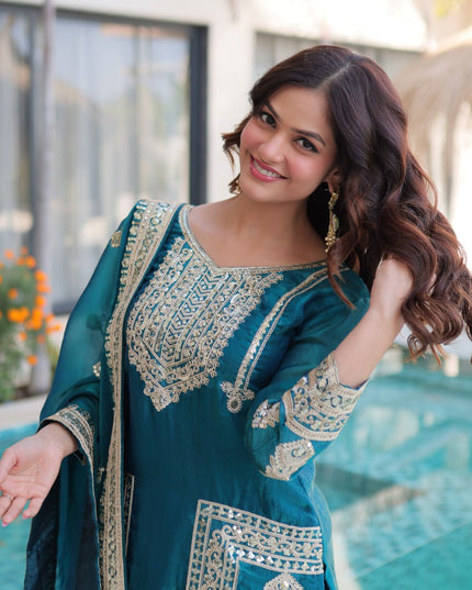 Moni 1232 Fendi Silk Sequence Embroidery Readymade Suit