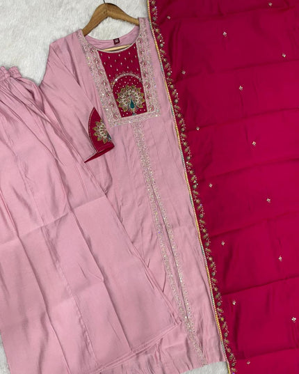 Lila 150 Anarkali Roman Silk Designer Kurti Palazzo With Dupatta