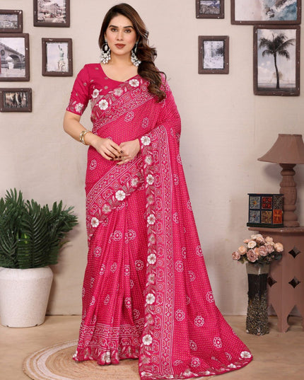 Kiara Panetar 3 Vichitra Silk Bandhani Print Pink Color Saree Wholesale